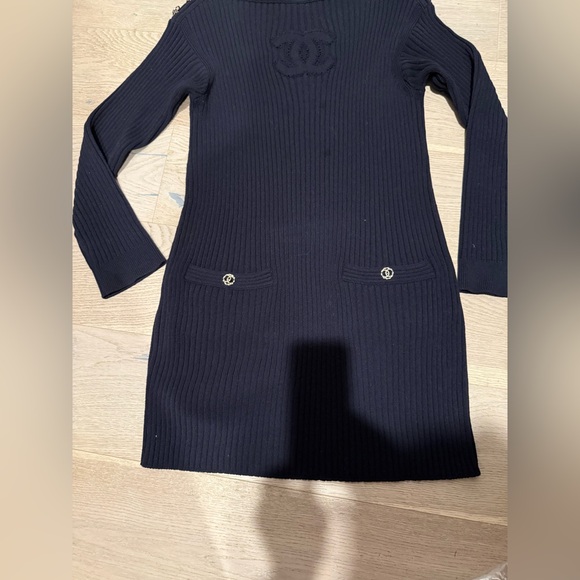 CHANEL Dresses & Skirts - CHANEL Navy Ribbed Knit Dress